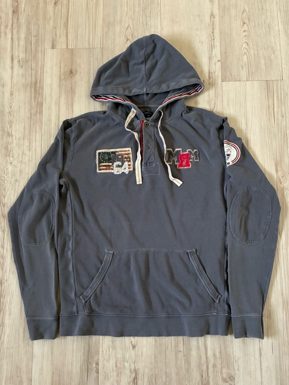 Mr Marcel Custom Des Mers Grey Nautical Patch Heavy Cotton Hoodie